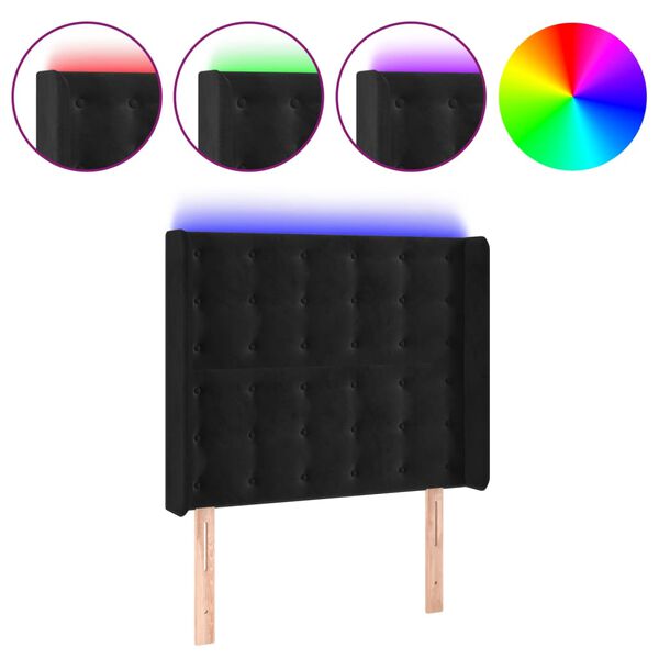 vidaXL Čelo postele s LED čern&eacute; 103 x 16 x 118/128 cm samet