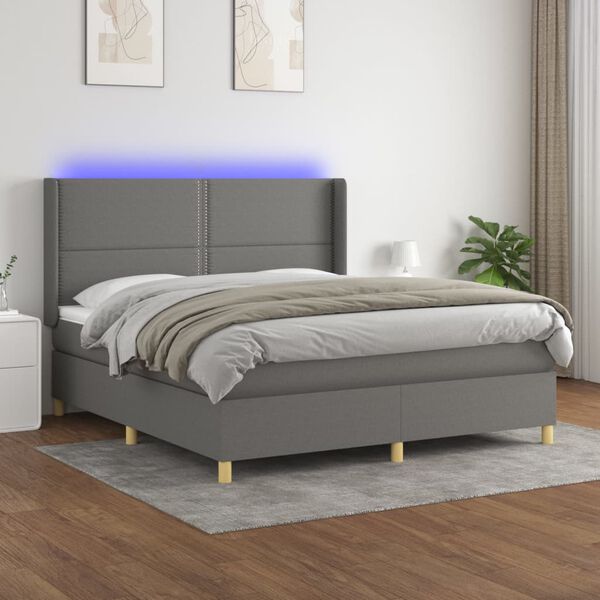 vidaXL Box spring postel s matrac&iacute; a LED tmavě &scaron;ed&aacute; 180x200 cm textil