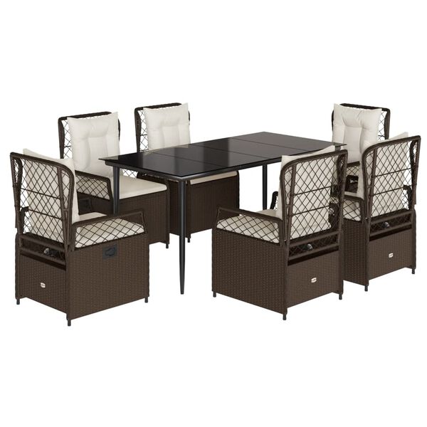 vidaXL 7d&iacute;ln&yacute; zahradn&iacute; j&iacute;deln&iacute; set s podu&scaron;kami hněd&yacute; polyratan