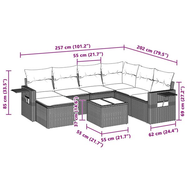 vidaXL 8d&iacute;ln&aacute; zahradn&iacute; sedac&iacute; souprava a podu&scaron;ky světle &scaron;ed&aacute; polyratan