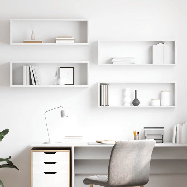 vidaXL N&aacute;stěnn&eacute; obd&eacute;ln&iacute;kov&eacute; police 4 ks b&iacute;l&eacute; 80x15x26,5 cm kompozit