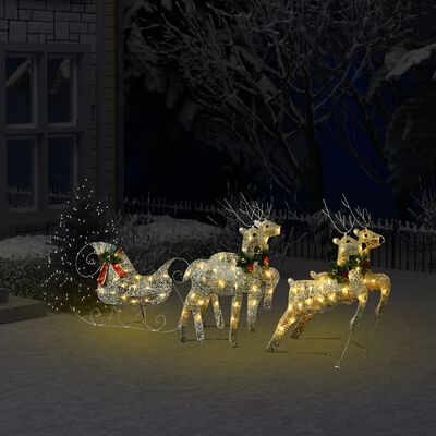 vidaXL Vánoční dekorace sobi se sáněmi 100 LED diod venkovní zlatí