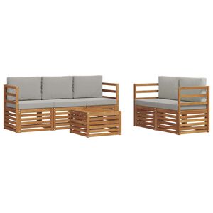 vidaXL Sedac&iacute; soupravy s pol&scaron;t&aacute;řem 6 pcs Př&iacute;rodn&iacute; a světle &scaron;ed&aacute;