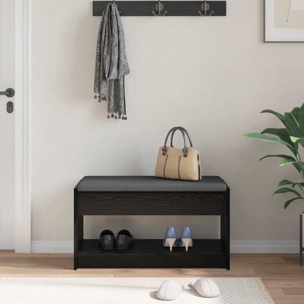 vidaXL Chodbičkov&aacute; lavice s pol&scaron;t&aacute;řem Čern&yacute; Dub 83 x 38 x 45 cm