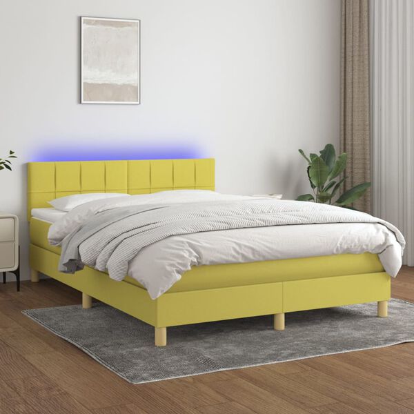 vidaXL Box spring postel s matrac&iacute; a LED zelen&aacute; 140x190 cm textil