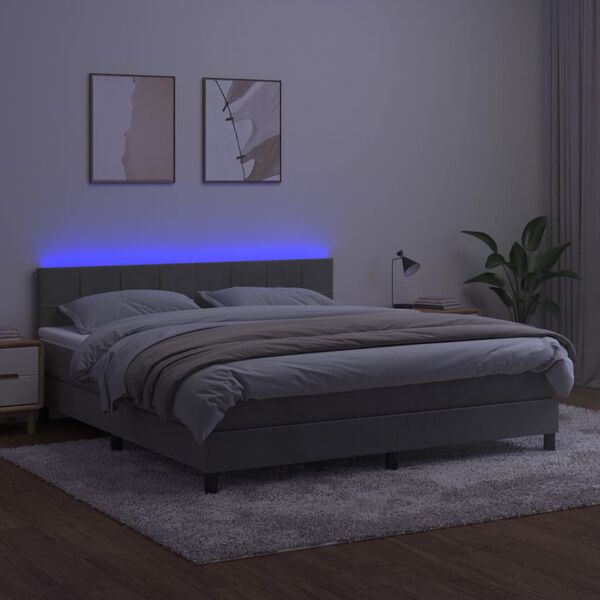 vidaXL Box spring postel s matrac&iacute; a LED světle &scaron;ed&aacute; 180x200 cm samet