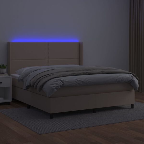 vidaXL Box spring postel matrace a LED cappuccino 180x200cm uměl&aacute; kůže