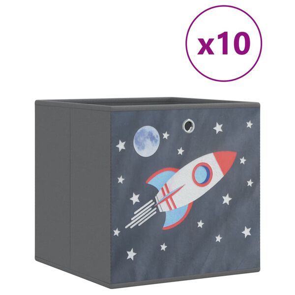 vidaXL Skl&aacute;dac&iacute; &uacute;ložn&eacute; boxy 10 ks &scaron;ed&eacute; 32x32x32 cm netkan&aacute; textilie