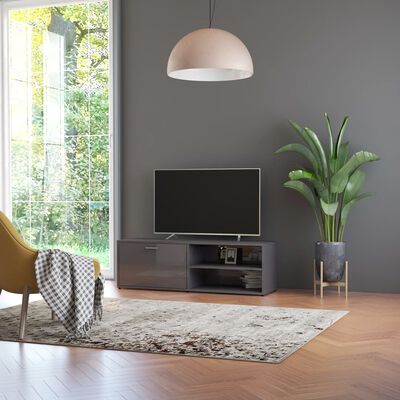 vidaXL TV stolek šedý s vysokým leskem 120 x 34 x 37 cm dřevotříska