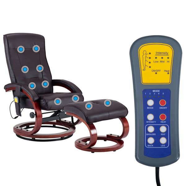 vidaXL Masážní polohovací křeslo s podnožkou hnědé umělá kůže