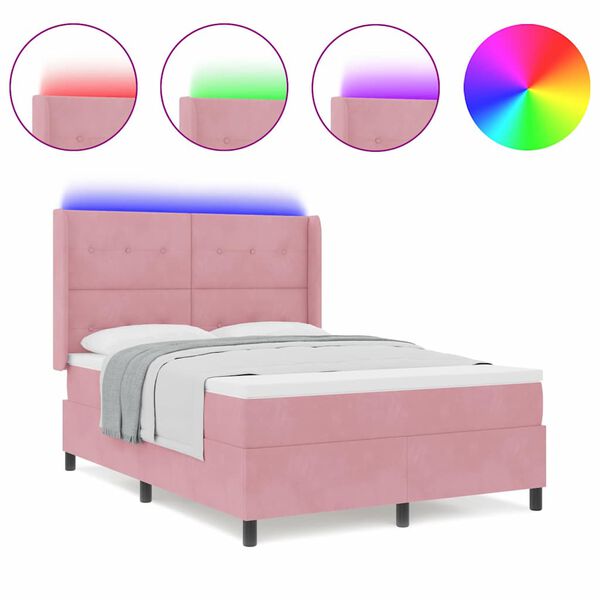 vidaXL LED box spring postel s matrac&iacute; Růžov&aacute; 140 x 190 cm samet