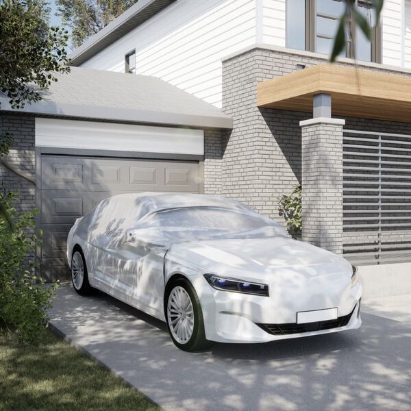 vidaXL Poloviční autopotah s háčky stříbrný L PEVA