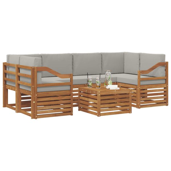 vidaXL Sedac&iacute; soupravy s pol&scaron;t&aacute;řem 7 pcs Př&iacute;rodn&iacute; a světle &scaron;ed&aacute;