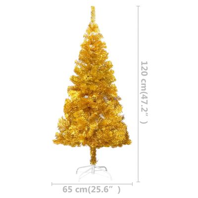 vidaXL Umělý vánoční stromek s LED a sadou koulí zlatý 120 cm PET