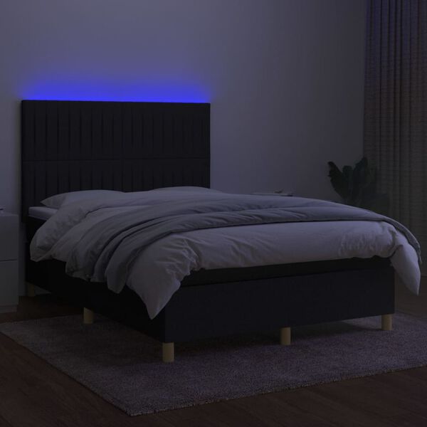 vidaXL Box spring postel s matrac&iacute; a LED čern&aacute; 140x200 cm textil