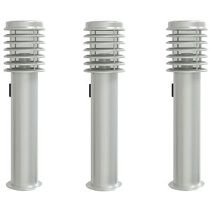 vidaXL Venkovn&iacute; stojac&iacute; lampy se z&aacute;suvkou 3 ks stř&iacute;brn&eacute; 60 cm ocel