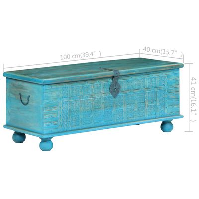 vidaXL Úložná truhla z masivního mangovníku modrá 100 x 40 x 41 cm