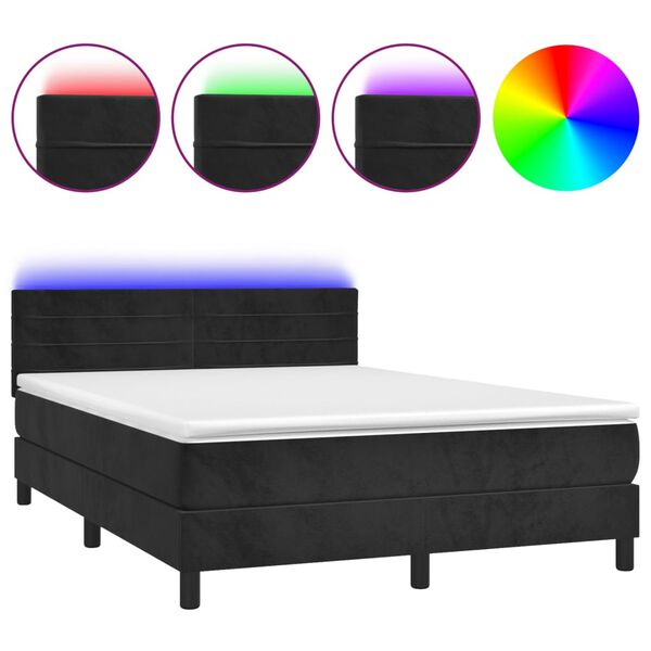 vidaXL Box spring postel s matrac&iacute; a LED čern&aacute; 140x190 cm samet