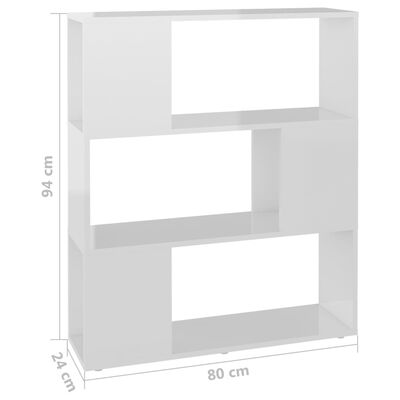 vidaXL Knihovna/dělicí stěna bílá vysoký lesk 80x24x94 cm dřevotříska