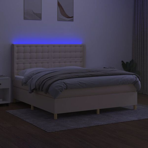 vidaXL Box spring postel s matrac&iacute; a LED kr&eacute;mov&aacute; 180x200 cm textil