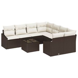 vidaXL Set pohovek s pol&scaron;t&aacute;řem 9 pcs Hněd&aacute; a kr&eacute;mov&aacute; polyratan