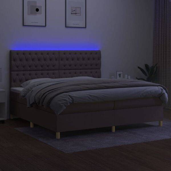 vidaXL Box spring postel s matrac&iacute; a LED taupe 200x200 cm textil