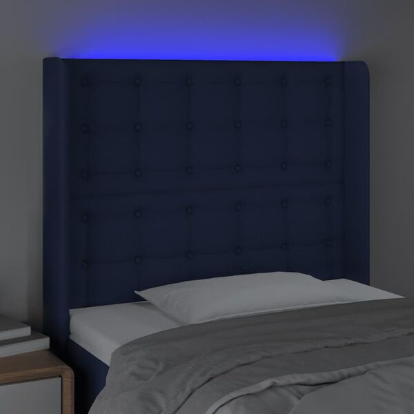 vidaXL Čelo postele s LED modr&eacute; 103 x 16 x 118/128 cm textil