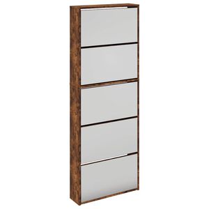 vidaXL Botn&iacute;k se zrcadlem 5patrov&yacute; kouřov&yacute; dub 63 x 17 x 169,5 cm