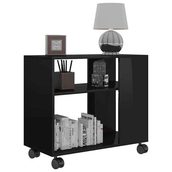 vidaXL Odkl&aacute;dac&iacute; stolek čern&yacute; s leskem 70x35x55 cm kompozitn&iacute; dřevo