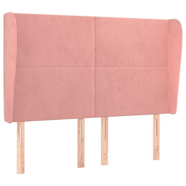 vidaXL Čelo postele typu u&scaron;&aacute;k růžov&eacute; 147x23x118/128 cm samet