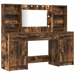 vidaXL Sada toaletn&iacute;ho stolku s LED 3 pcs Kouřov&yacute; dub kompozitn&iacute; dřevo