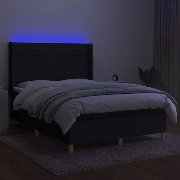 vidaXL Box spring postel s matrac&iacute; a LED čern&aacute; 140x190 cm textil