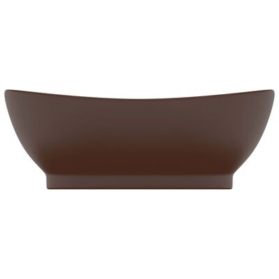 vidaXL Luxusní umyvadlo přepad oválné tmavě hnědé 58,5x39 cm keramika