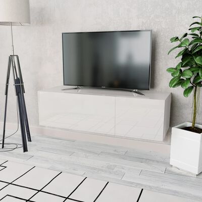 vidaXL Stolek pod TV dřevotříska, 120 x 40 x 34 cm, vysoký lesk, bílý