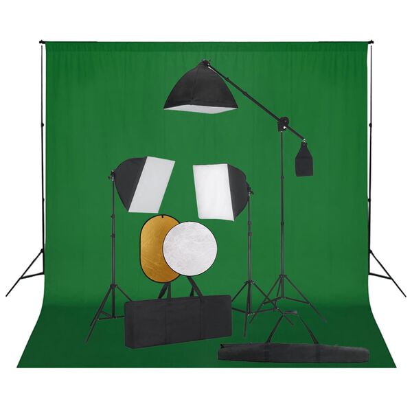 vidaXL Foto studio set se softboxy, fotopozad&iacute;m a odraznou deskou