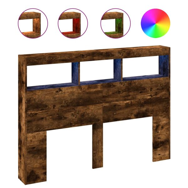 vidaXL Čelo postele s úložným prostorem a LED kouřový dub 140x17x102cm