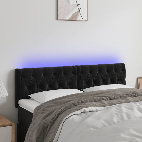 vidaXL Čelo postele s LED čern&eacute; 160 x 7 x 78/88 cm samet