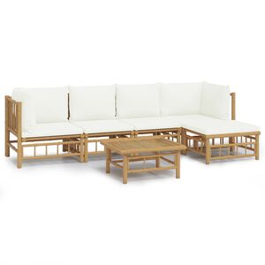 vidaXL 6d&iacute;ln&aacute; zahradn&iacute; sedac&iacute; souprava kr&eacute;mově b&iacute;l&eacute; podu&scaron;ky bambus