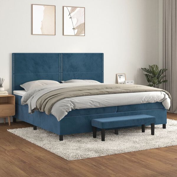 vidaXL Box spring postel s matrac&iacute; tmavě modr&aacute; 200x200 cm samet