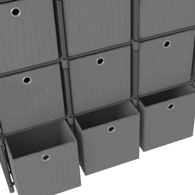 vidaXL Výstavní police 9 přihrádek s boxy šedé 103x30x107,5 cm textil