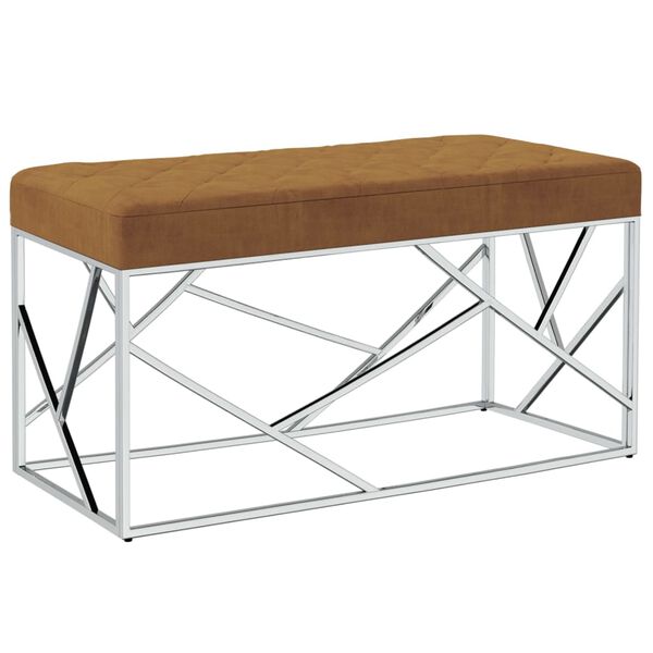 vidaXL Lavice 97 cm hněd&aacute; sametov&aacute; tkanina a nerezov&aacute; ocel
