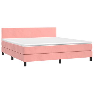 vidaXL Box spring postel s matrací a LED růžová 180x200 cm samet