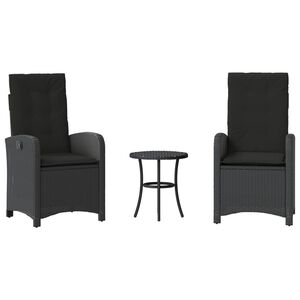 vidaXL 3d&iacute;ln&yacute; bistro set s podu&scaron;kami čern&yacute; polyratan