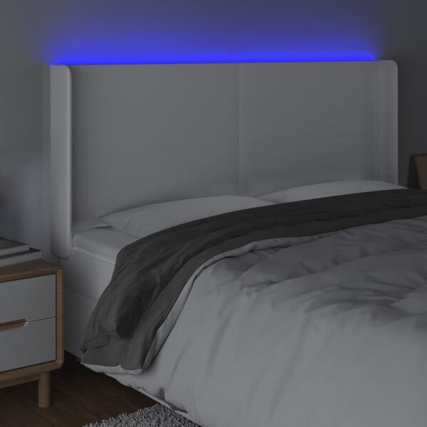 vidaXL Čelo postele s LED b&iacute;l&eacute; 163 x 16 x 118/128 cm uměl&aacute; kůže
