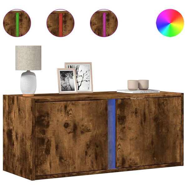 vidaXL N&aacute;stěnn&aacute; TV skř&iacute;ňka s LED osvětlen&iacute;m kouřov&yacute; dub 80x31x35 cm