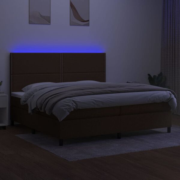 vidaXL Box spring postel s matrac&iacute; a LED tmavě hněd&aacute; 200x200 cm textil