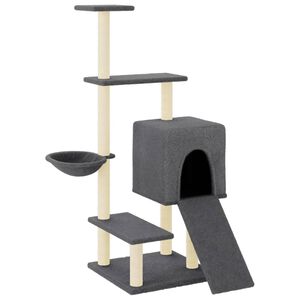 vidaXL &Scaron;krabadlo pro kočky se sisalov&yacute;mi sloupky tmavě &scaron;ed&eacute; 130,5 cm