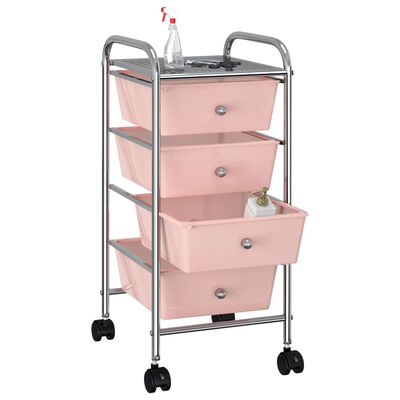 vidaXL Mobilní úložný vozík se 4 zásuvkami růžový plastový
