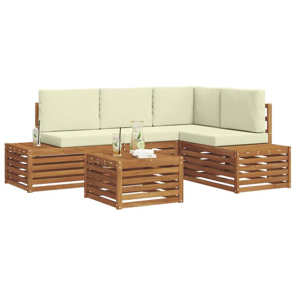 vidaXL Venkovn&iacute; pohovkov&aacute; souprava 5 Kus Přirozen&aacute; a Kr&eacute;mov&aacute;