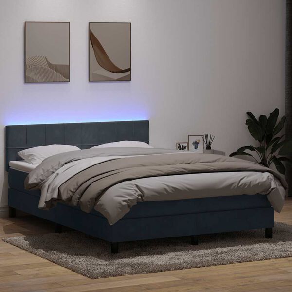 vidaXL Box spring postel s matrac&iacute; a LED tmavě &scaron;ed&aacute; 140x220 cm samet